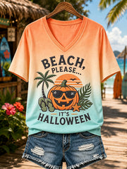 Women's Tropical Halloween Witchy Vacation Print T-shirt