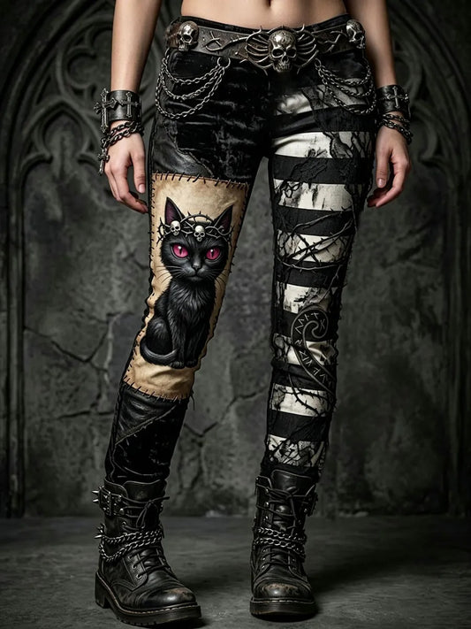 Women’s Halloween Black Cat Print bottoms