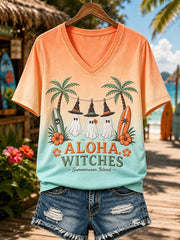 Women's Tropical Halloween Witchy Vacation Print T-shirt