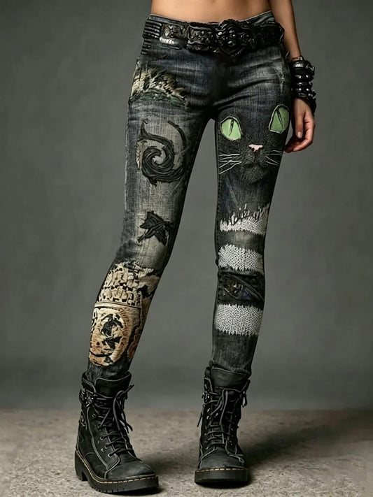 Women’s Halloween Black Cat Print bottoms