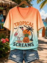 Women's Tropical Halloween Witchy Vacation Print T-shirt
