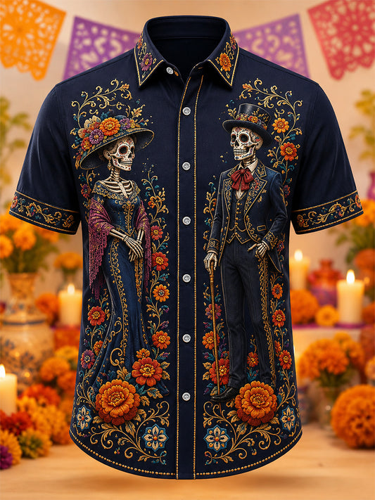 Men's Mexico Day of The Dead Art Print Casual Shirt