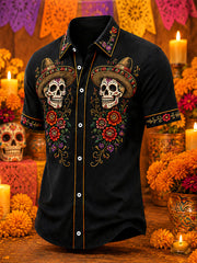 Men's Mexico Day of The Dead Art Print Casual Shirt