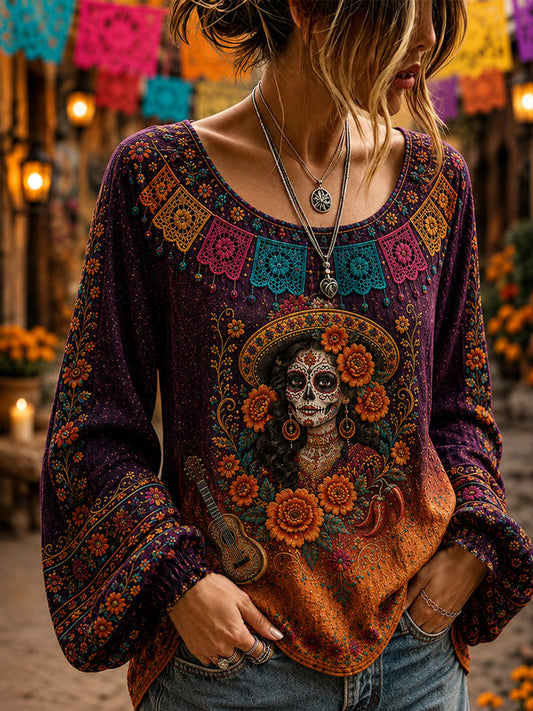 Women's Mexico Day of The Dead Art Print Casual Top