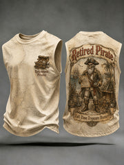 Men's Retro "Retired Pirate - Full-Time Treasure Hunter" Printed Casual Vests