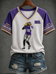 Women's Football Print V-neck T-shirt