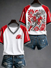 Women's Football Fan Print V-neck T-shirt