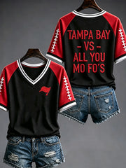 Women's Football Fan Print V-neck T-shirt
