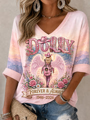 Women's Forever & Always Thank You Country Music Legend Tribute Half-Sleeves V-Neck T-Shirt