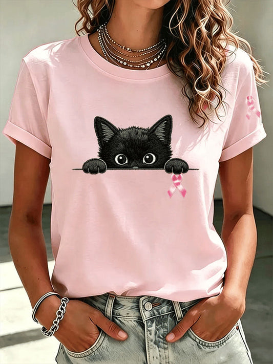 Women's Breast Cancer Awareness Print Short-sleeved T-shirt