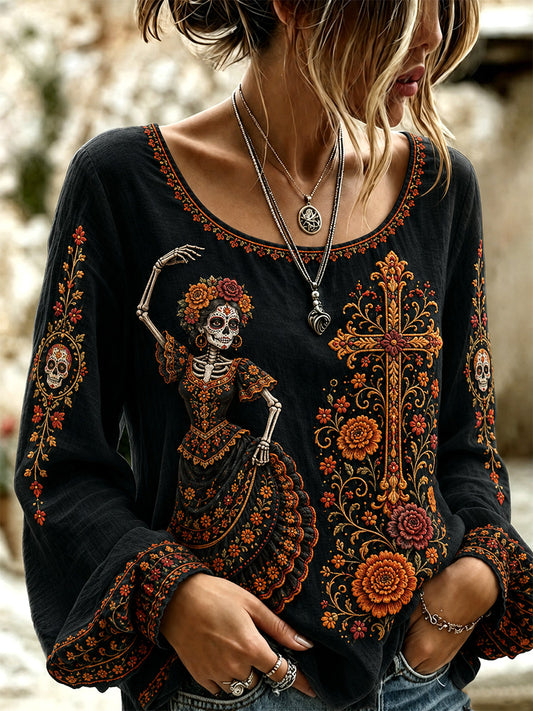 Women's Mexico Day of The Dead Art Print Casual Top