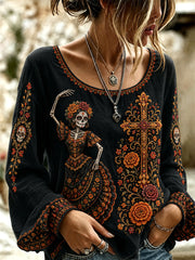 Women's Mexico Day of The Dead Art Print Casual Top