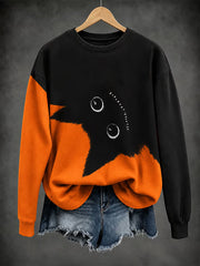 Women's Halloween Black Cat Art Print Regular Sweatshirt