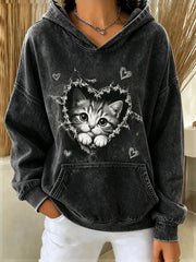 Women’s Cat Art Print Casual Hoodie
