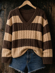 Women's Autumn/Winter Cable Knit V-Neck Tops