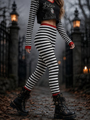 Women's Halloween Stripes Print Velvet Leggings