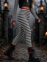 Women's Halloween Stripes Print Velvet Leggings