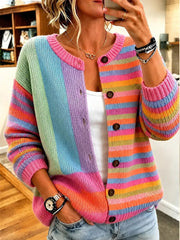 Women’s Pink Gradient Stripe Casual Cardigan