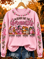 Women's I'm Ready For The 'ber Months Pink Ribbon Print Cozy Sweatshirt
