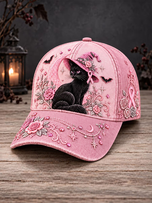 Unisex Breast Cancer Black Cat Hat