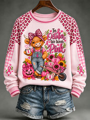Women's "In October We Wear Pink" Highland Cow Sweatshirts