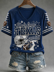 Women's Football Gameday Gift For Football Fans Casual V-Neck Tee