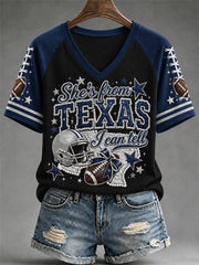 Women's Football Gameday Gift For Football Fans Casual V-Neck Tee