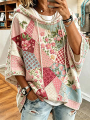 Women's pink floral pattern printed casual hoodie