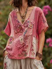 Women's linen short-sleeved T-shirt