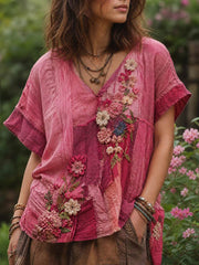 Women's linen short-sleeved T-shirt
