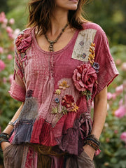 Women's linen short-sleeved T-shirt