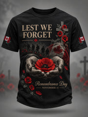 Men's Lest We Forget Canada Remembrance Day Poppy Print Tee