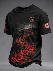 Men's Lest We Forget Canada Remembrance Day Poppy Print T-Shirt