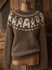 Women's Vintage Bulldogs Yoke Isle Print crew neck sweater