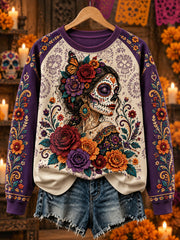 Women's Mexico Day of The Dead Art Print Casual Sweatshirt