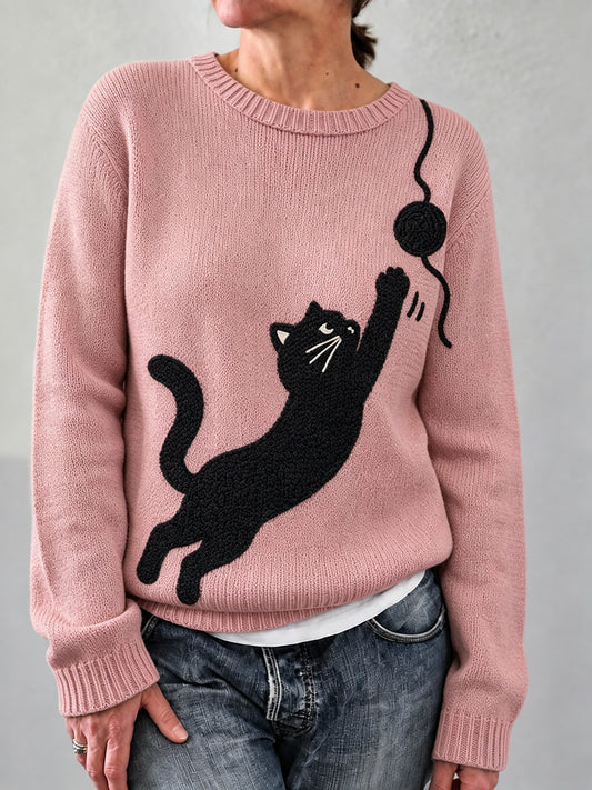Women's Lovely Black Cat Print Cozy Sweater