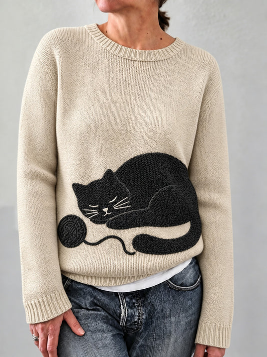 Women's Lovely Black Cat Print Cozy Sweater