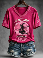 Women's In October We Wear Pink Witch V-neck T-shirt