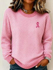 Women's Breast Cancer Awareness Support Pink Ribbon Crew Neck Sweater