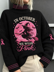 Women's In October We Wear Pink Witch Print Sweater