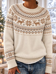 Women's Winter Deer Print  Long-Sleeved Sweater
