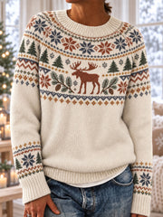 Women's Winter Deer Print  Long-Sleeved Sweater
