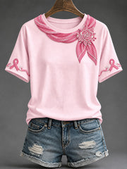 Women's Pink Ribbon Floral Art Print T-shirt