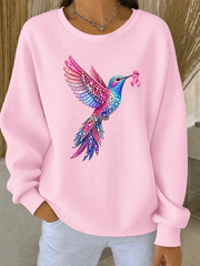 Women's Breast Cancer Ribbed Round-Neck Sweatshirt