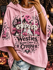 Women’s Halloween Costume Dog And Pink Public Welfare Ribbon Pattern Design Casual Hoodie