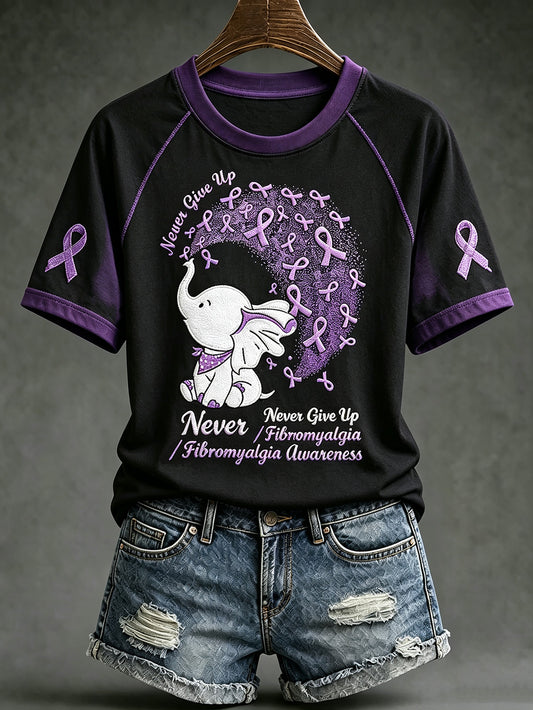 Women's purple anti-cancer pattern printed casual short sleeve T-shirt