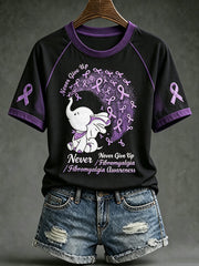 Women's purple anti-cancer pattern printed casual short sleeve T-shirt