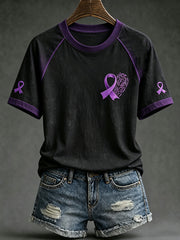 Women's purple anti-cancer pattern printed casual short sleeve T-shirt