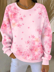 Women's Pink Flowers Print Casual Sweatshirt
