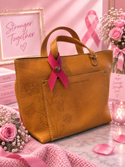Snap-button faux leather breast cancer awareness ribbon charm/pendant for bags